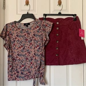 Amy Byer Girl's Size XL-16 Skirt & Top Set Ruffled Red Pink Floral New With Tags